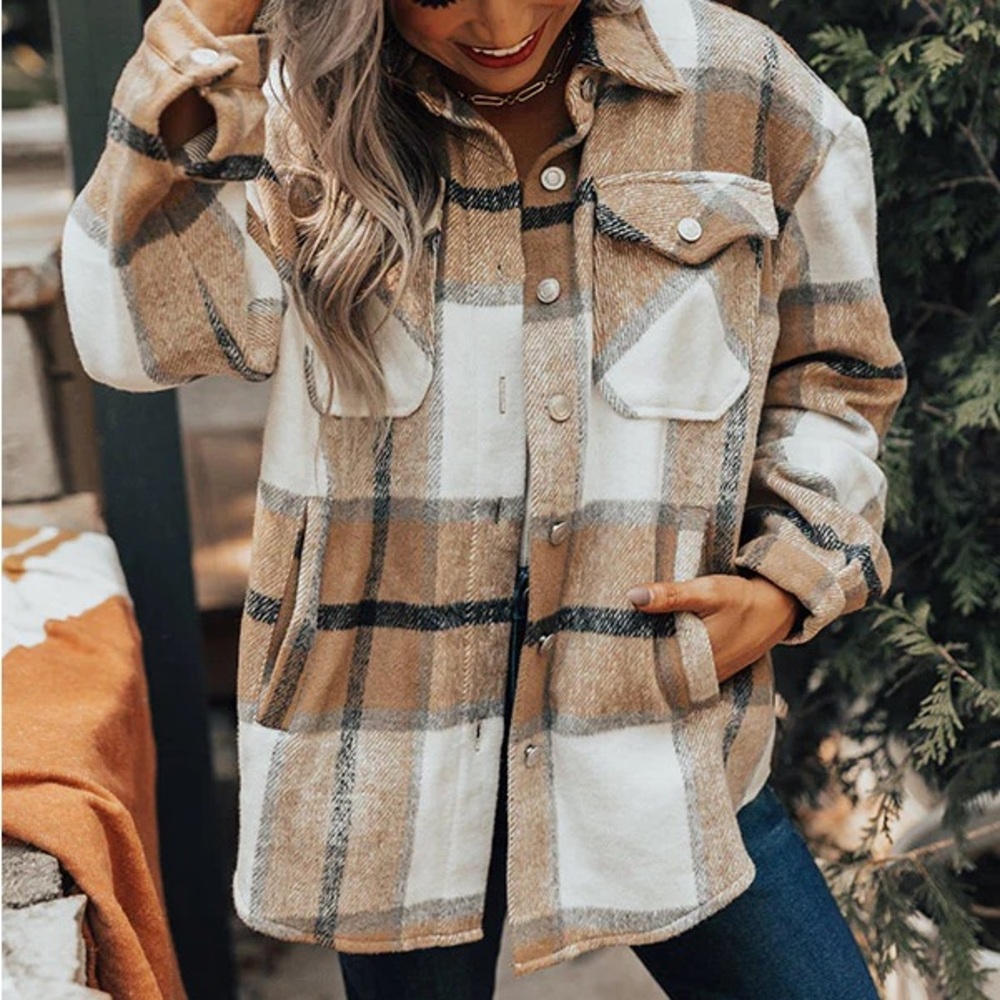 Women autumn Plaid Button-Up Shirt Jacket oversized fit
